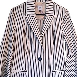 Cabi Striped Bell‎ Sleeve Blazer Jacket Black White Horse Print Lined Size 4